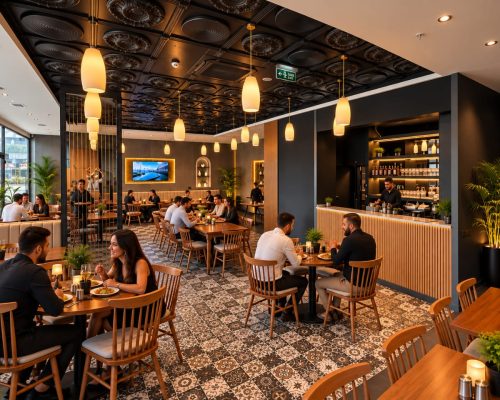 فضای سالن غذا خوری رستوران آریا
